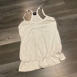 So Cal Womens White Angel Wings Graphic Racerback Tank Top Bubble Hem V-Neck